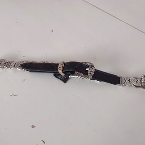 Vintage Style Brighton women's leather and silver heart links belt